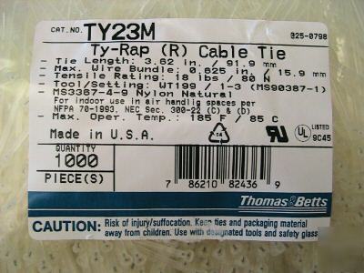 1000 pcs thomas & betts 4 inch ty-rap cable ties TY23M