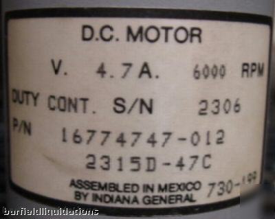 V. 4.7A. 6000 rpm duty cont. d.c. motor 16774747-012