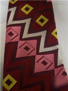 Vintage mens retro pink & maroon bold geometric tie