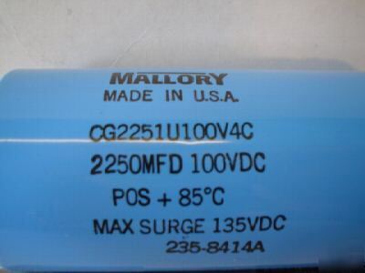 New 2 mallory 100V 2250UF computer grade bus capacitors 