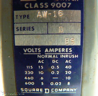 Square d 9007 type aw-16 series d limit switch