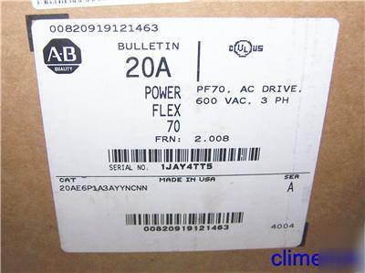 Allen bradley 20AE6P1A3AYYNCNN powerflex 70 