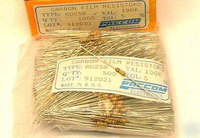 Lot 5000 100K 5% carbon film capacitors paccom#: RD25