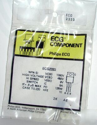 New NTE2333 ECG2333 npn high volt transistor 