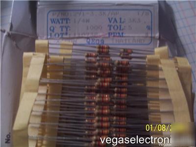 Lot's of carbon film resistors 1/4 w 3K3 val.5% tol.