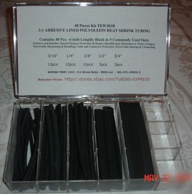 72 pcs kit black 3:1 adhesive lined heat shrink tubing