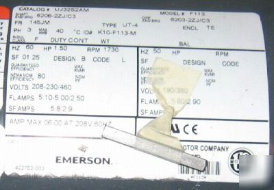 Emerson 1.5HP centifugal pump motor 208- 230/460 3PH