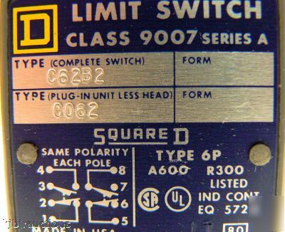 Square d 9007 type C62B2 limit switch