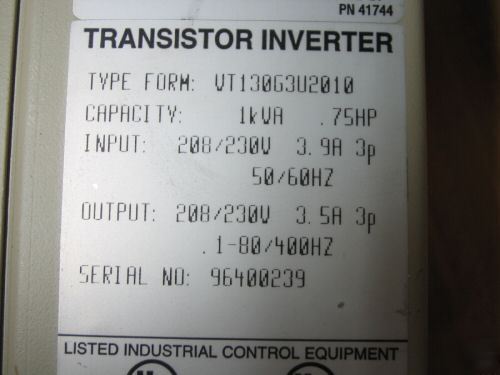 Like new toshvert-130 transistor inverter 3PH 