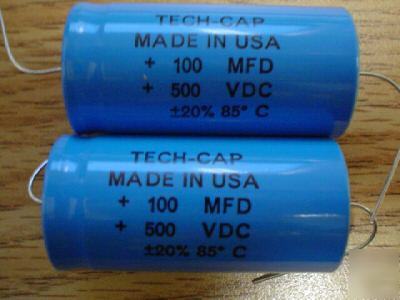 10PCS tech-cap 500V 100UF hi volt axial capacitors