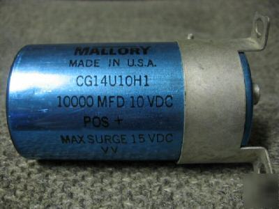 New 10,00UF 10V brand mallory electrolytic cap w/mount