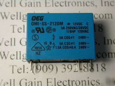 New oeg omi-ss-212DM 12VDC pcb relay spdt 5A 250VAC 