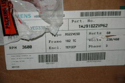 Siemens induction motor 3HP 3510RPM 230-460V 7.2/3.6AMP