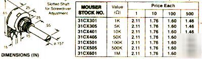 9MM mini potentiometers- 500K- circuit bend -pots