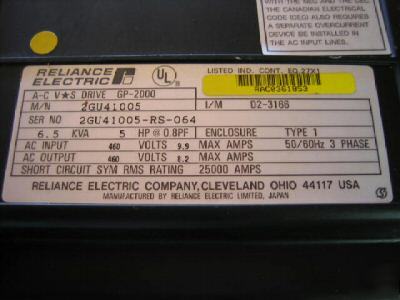 Reliance electric ac variable drive gp-2000 2GU41005
