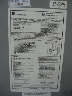 Ge disconnect TH3326R 600A 250V 3P fused N3R raintight