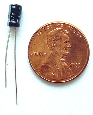 Mini radial electrolytic capacitor ~ 1UF 50V (100)