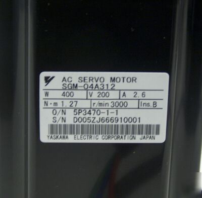 Yaskawa ac servo motor sgm-04A312 400W, 200V, 3000 rpm