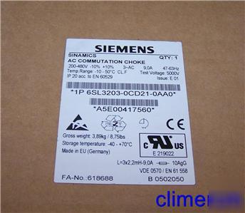 Siemens 6SL3203-0CD21-0AA0 6SL32030CD210AA0 reactor 