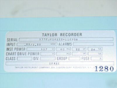 New taylor sybron quick-scan 1300 1332J chart recorder - 