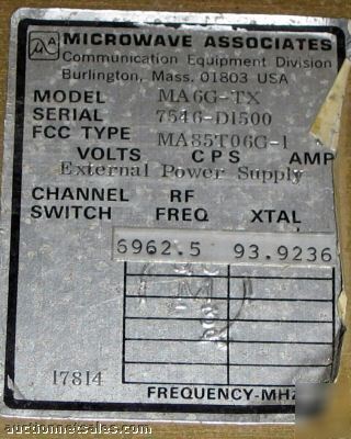  microwave associates transmitter MA6G-tx