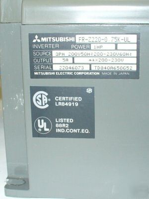 Mitsubishi fregrol Z200 1HP inverter (fr-Z220-0.75K-ul)