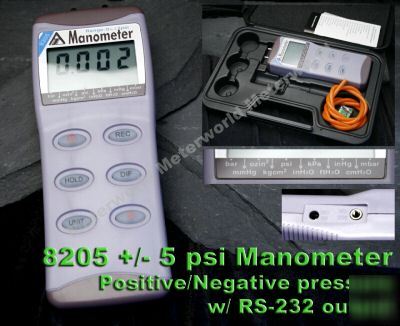 +/- 5 psi digital pressure gauge manometer w/ rs-232 pc